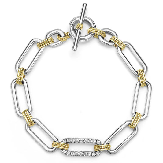 Lagos Signature Caviar Two-Tone Link Diamond Bracelet