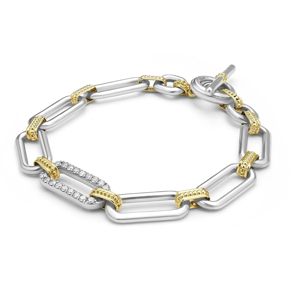 Lagos Signature Caviar Two-Tone Link Diamond Bracelet