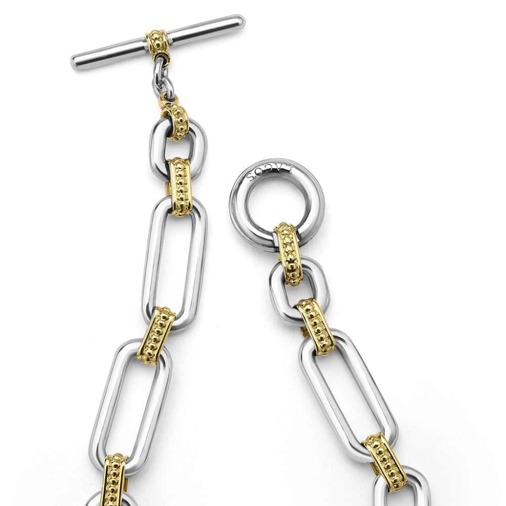 Lagos Signature Caviar Two-Tone Link Diamond Bracelet