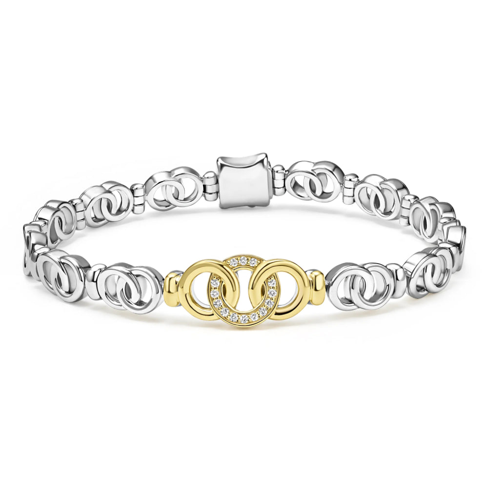 Lagos Signature Caviar Two-Tone Interlocking Diamond Link Bracelet
