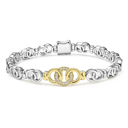 Lagos Signature Caviar Two-Tone Interlocking Diamond Link Bracelet