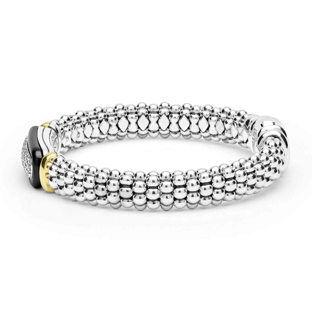 Lagos Black Caviar Two-Tone Black Ceramic Diamond Caviar Bracelet, 9mm