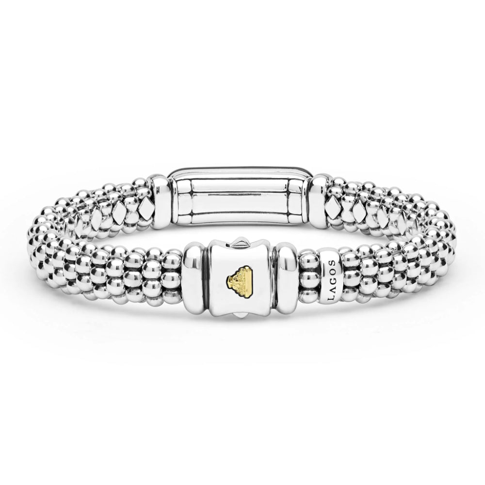 Lagos Black Caviar Two-Tone Black Ceramic Diamond Caviar Bracelet, 9mm