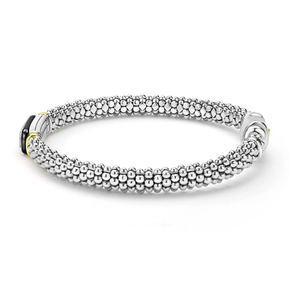 Lagos Black Caviar Two-Tone Black Ceramic Diamond Caviar Bracelet, 6mm