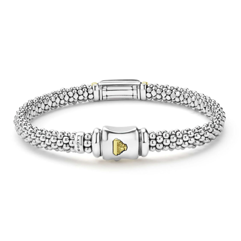 Lagos Black Caviar Two-Tone Black Ceramic Diamond Caviar Bracelet, 6mm