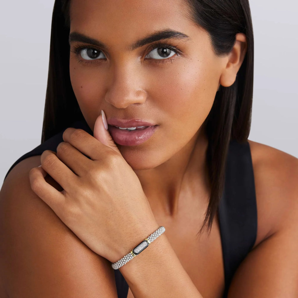 Lagos Black Caviar Two-Tone Black Ceramic Diamond Caviar Bracelet, 6mm