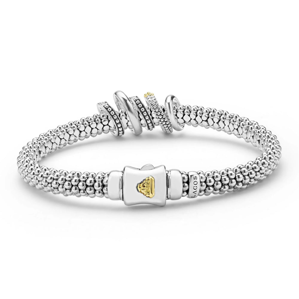 Lagos Caviar Lux Two-Tone Five Ring Diamond Caviar Bracelet, 6mm