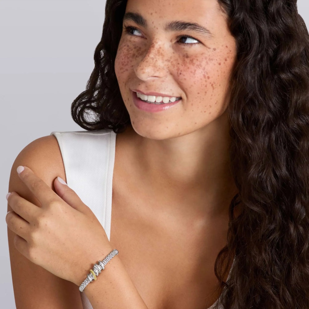 Lagos Caviar Lux Two-Tone Five Ring Diamond Caviar Bracelet, 6mm