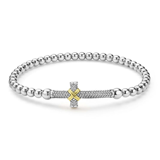 Lagos Signature Caviar Two-Tone Caviar Cross Stretch Bracelet