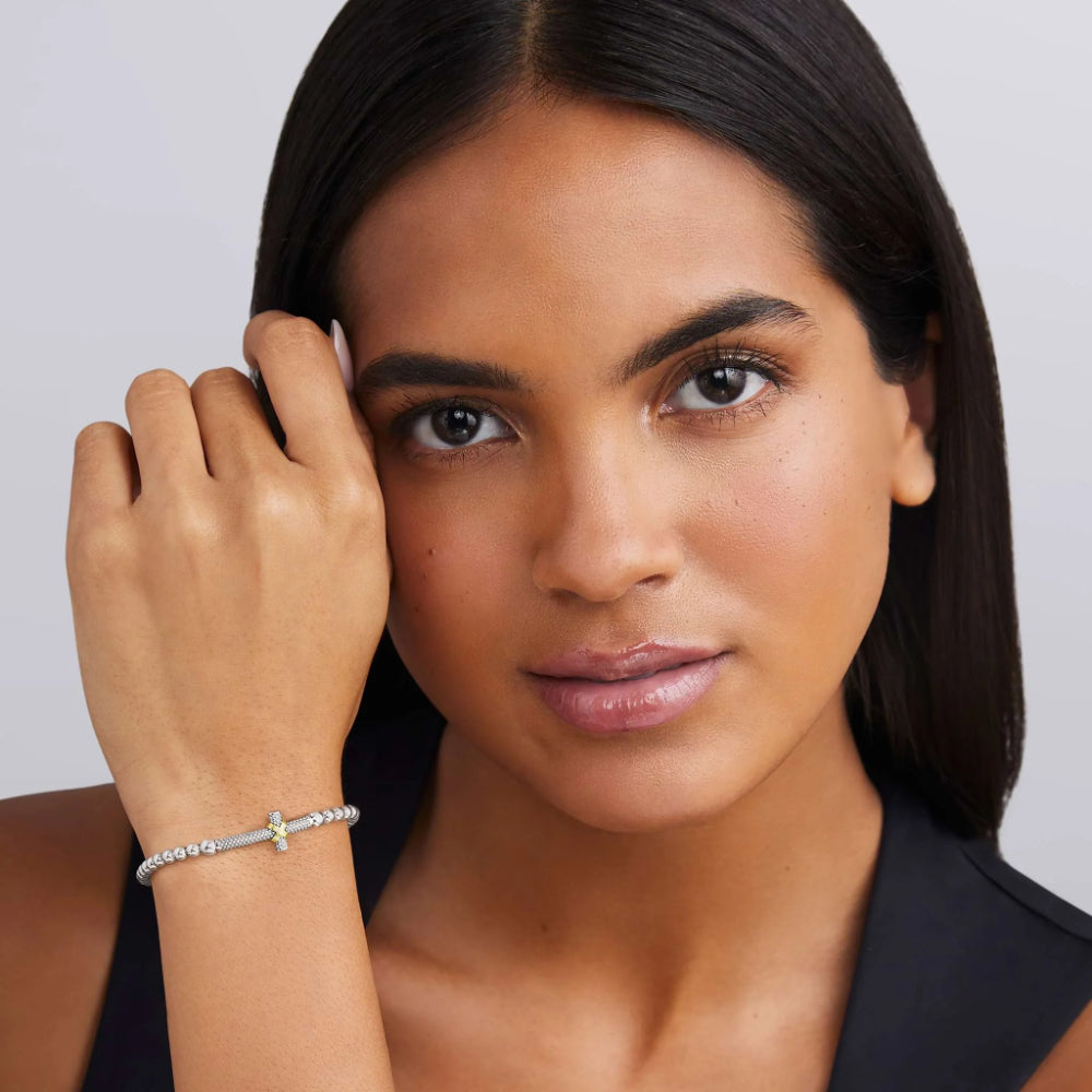 Lagos Signature Caviar Two-Tone Caviar Cross Stretch Bracelet