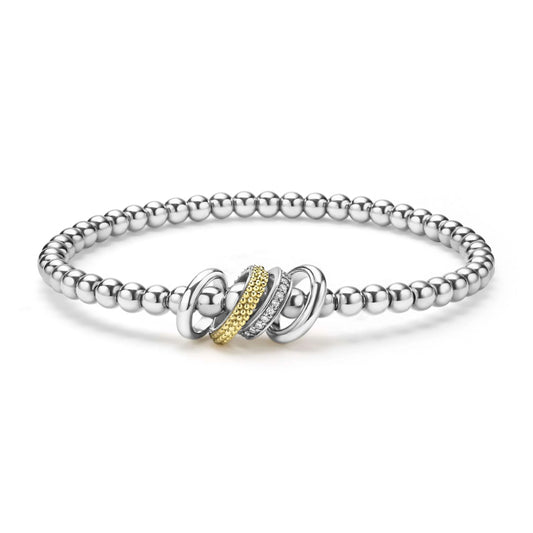 Lagos Caviar Lux Two-Tone Four Ring Diamond Stretch Bracelet
