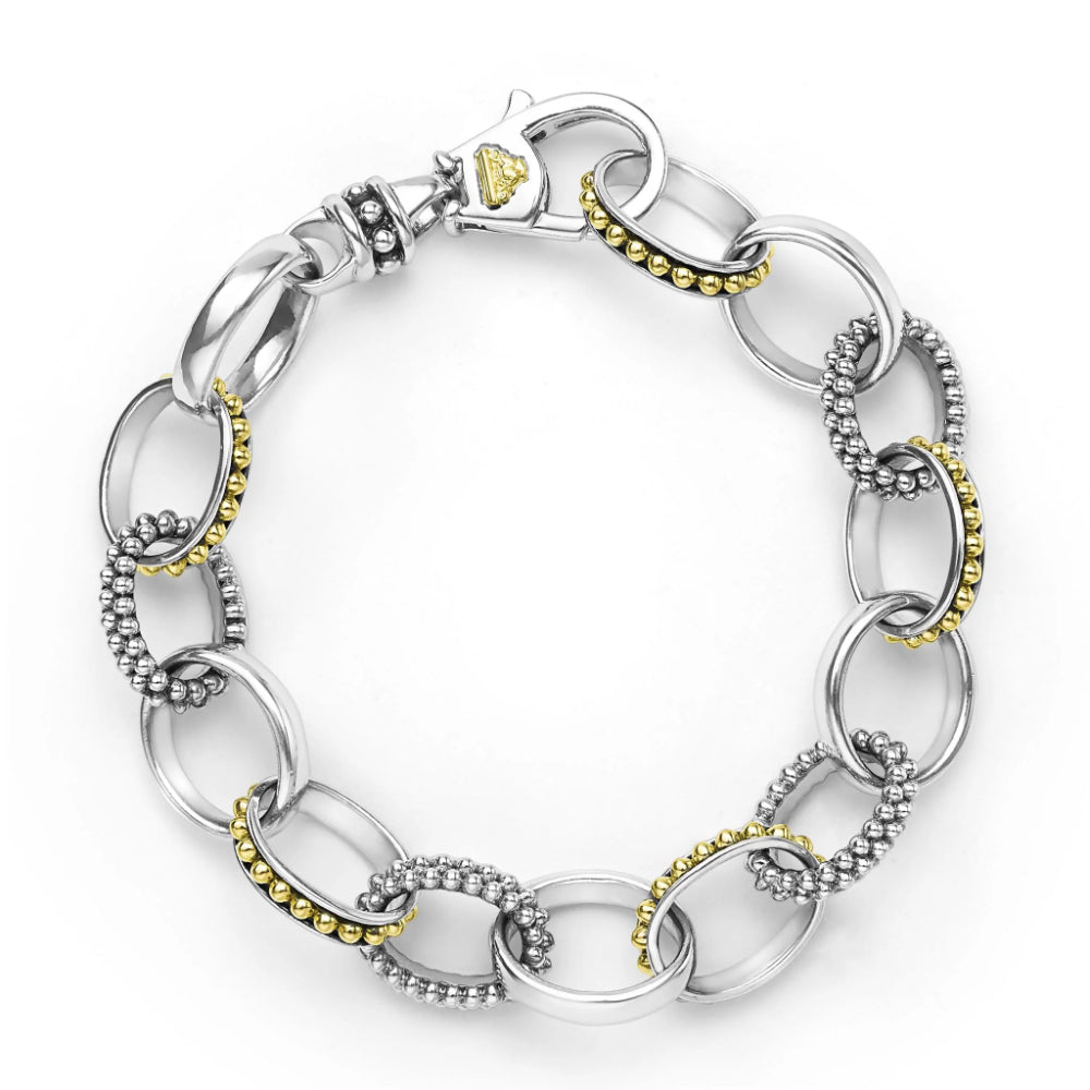 Lagos Signature Caviar SS/18Y Two-Tone Caviar Link Bracelet