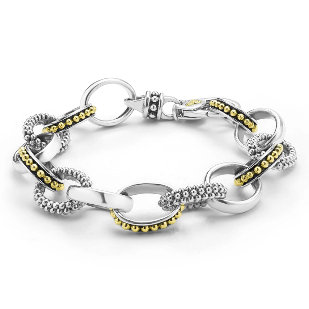 Lagos Signature Caviar SS/18Y Two-Tone Caviar Link Bracelet