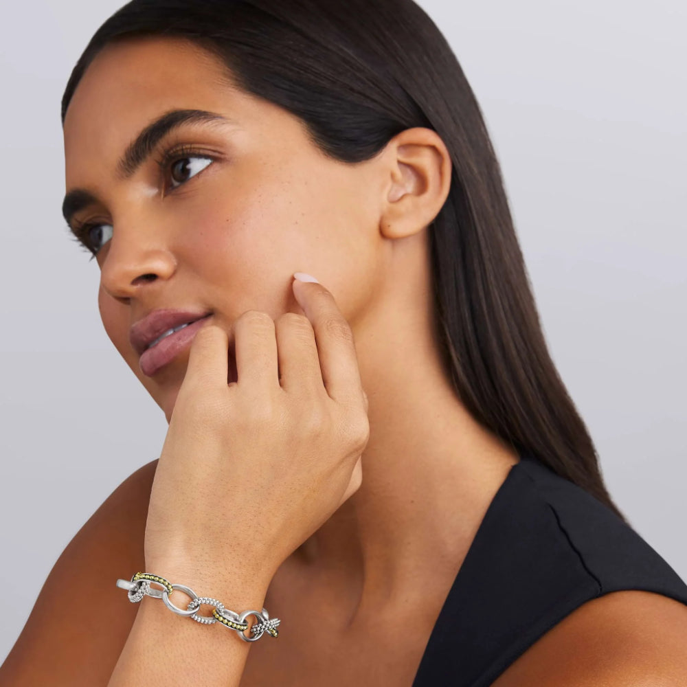 Lagos Signature Caviar SS/18Y Two-Tone Caviar Link Bracelet