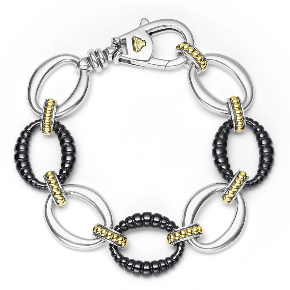 Lagos Black Caviar Two-Tone Black Ceramic Link Bracelet
