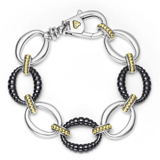 Lagos Black Caviar Two-Tone Black Ceramic Link Bracelet