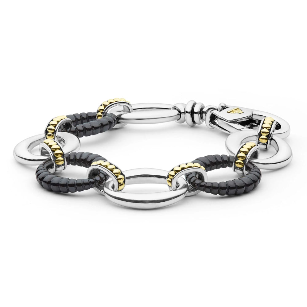 Lagos Black Caviar Two-Tone Black Ceramic Link Bracelet