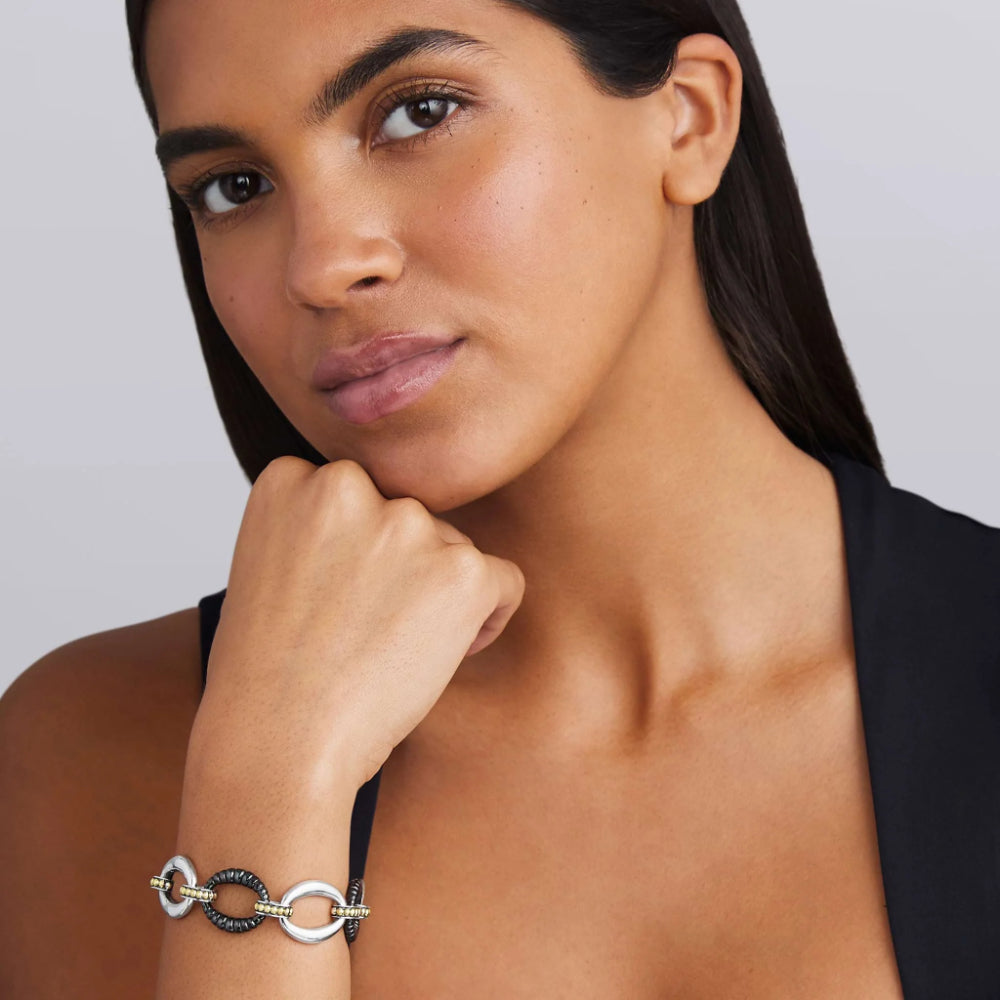 Lagos Black Caviar Two-Tone Black Ceramic Link Bracelet
