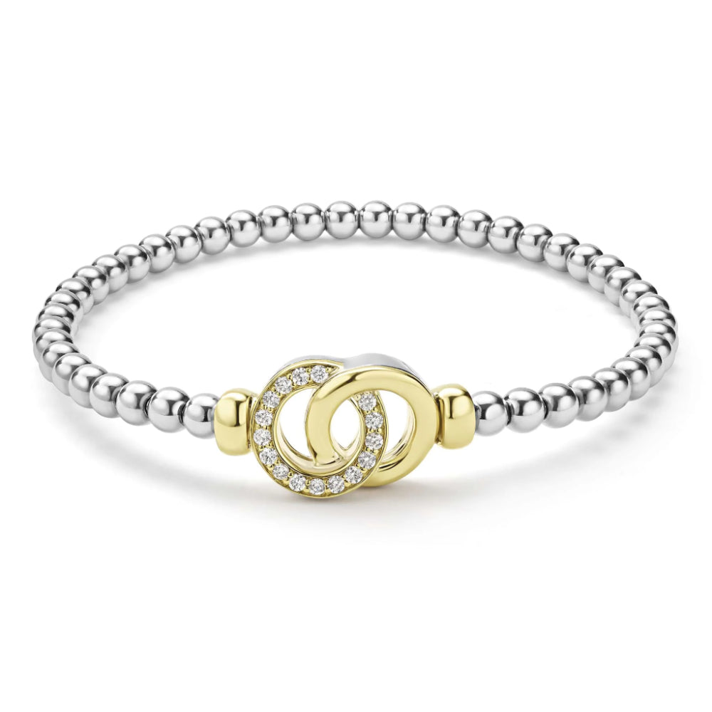 Lagos Signature Caviar Two-Tone Interlocking Diamond Stretch Bracelet