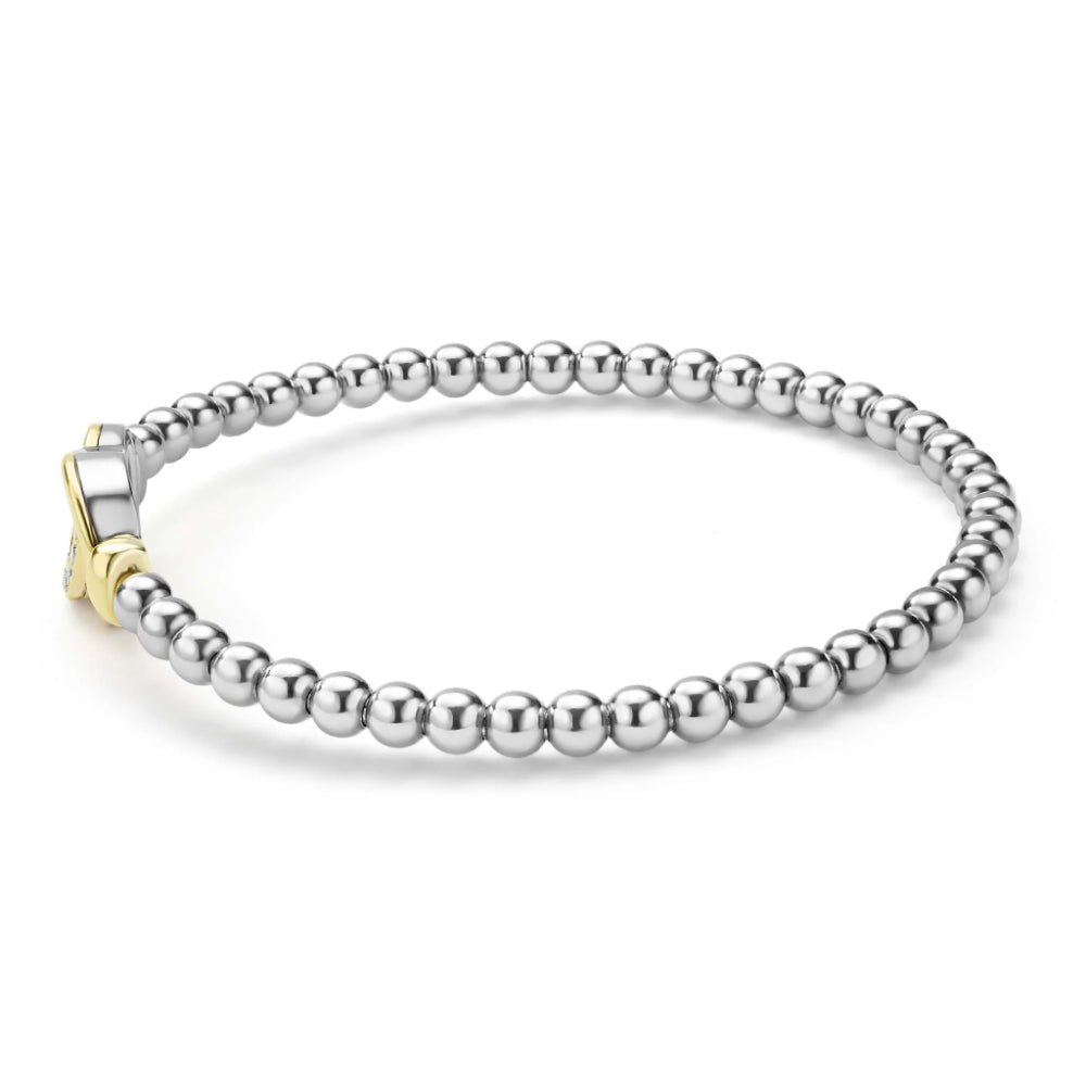 Lagos Signature Caviar Two-Tone Interlocking Diamond Stretch Bracelet