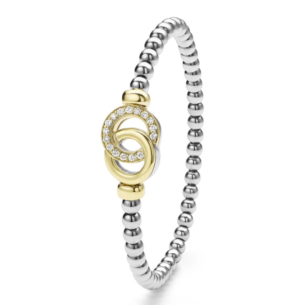 Lagos Signature Caviar Two-Tone Interlocking Diamond Stretch Bracelet