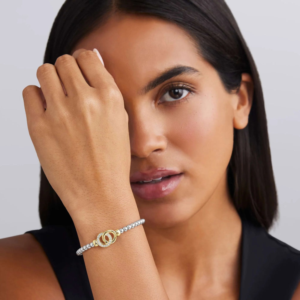 Lagos Signature Caviar Two-Tone Interlocking Diamond Stretch Bracelet