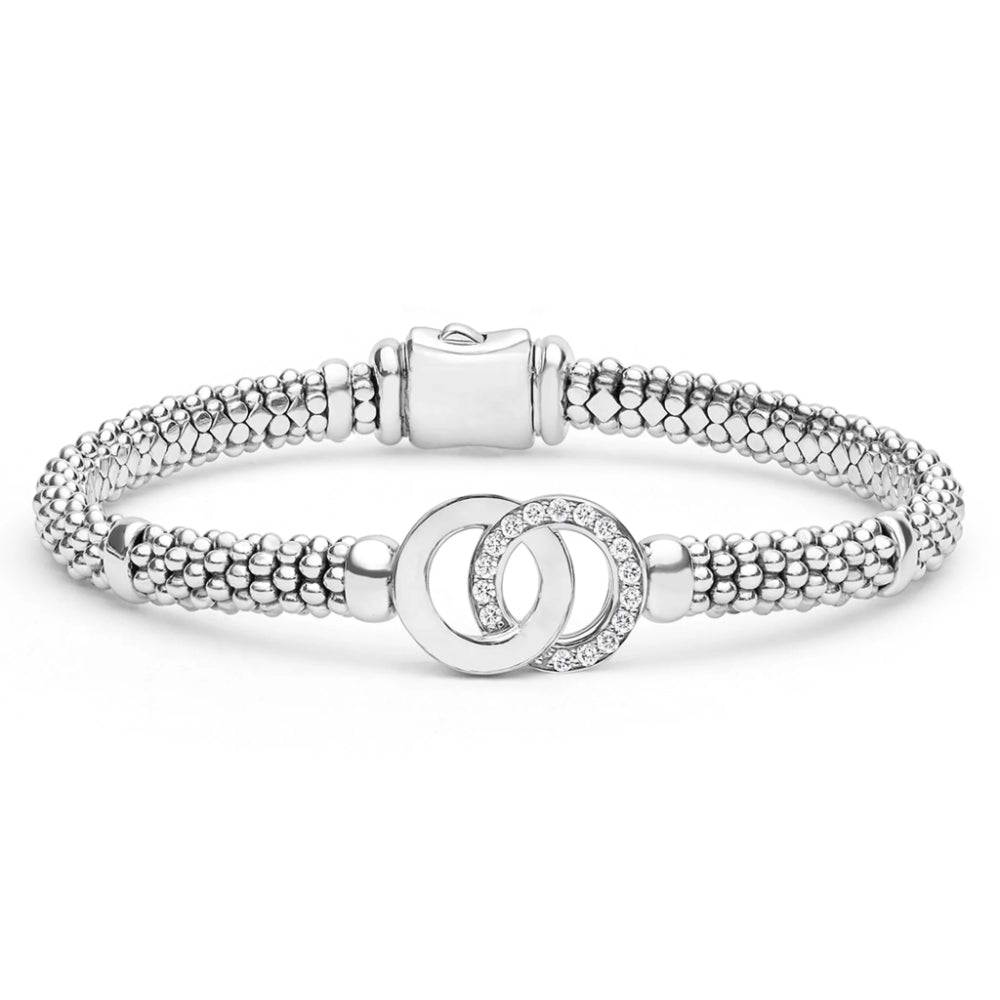 Lagos Signature Caviar Silver Interlocking Diamond Caviar Bracelet