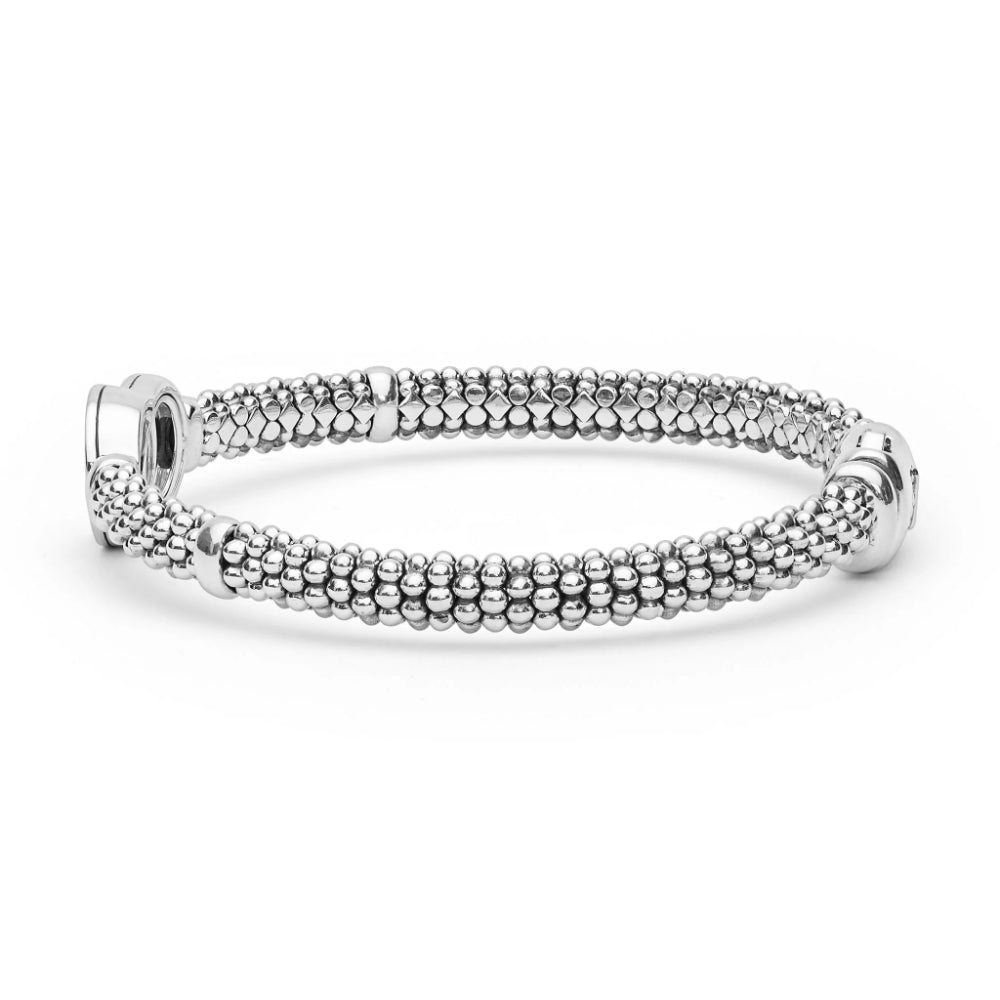 Lagos Signature Caviar Silver Interlocking Diamond Caviar Bracelet