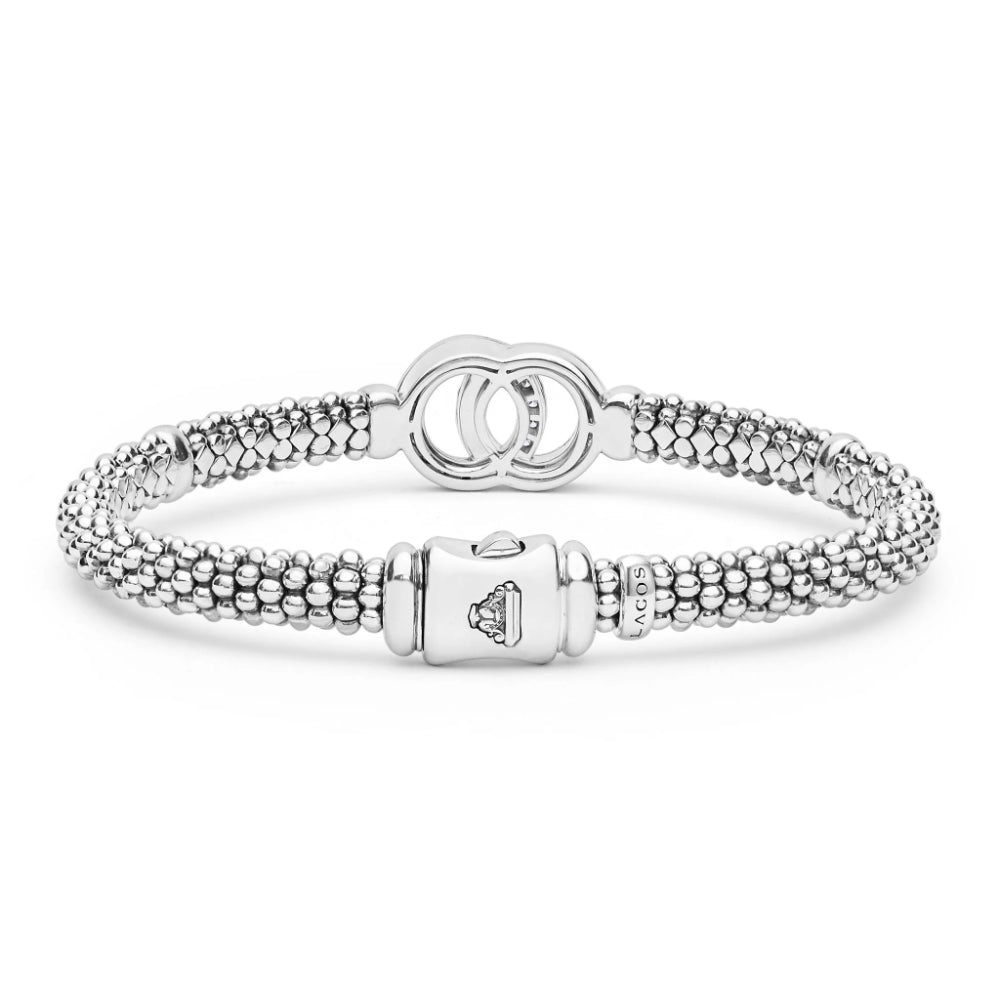 Lagos Signature Caviar Silver Interlocking Diamond Caviar Bracelet