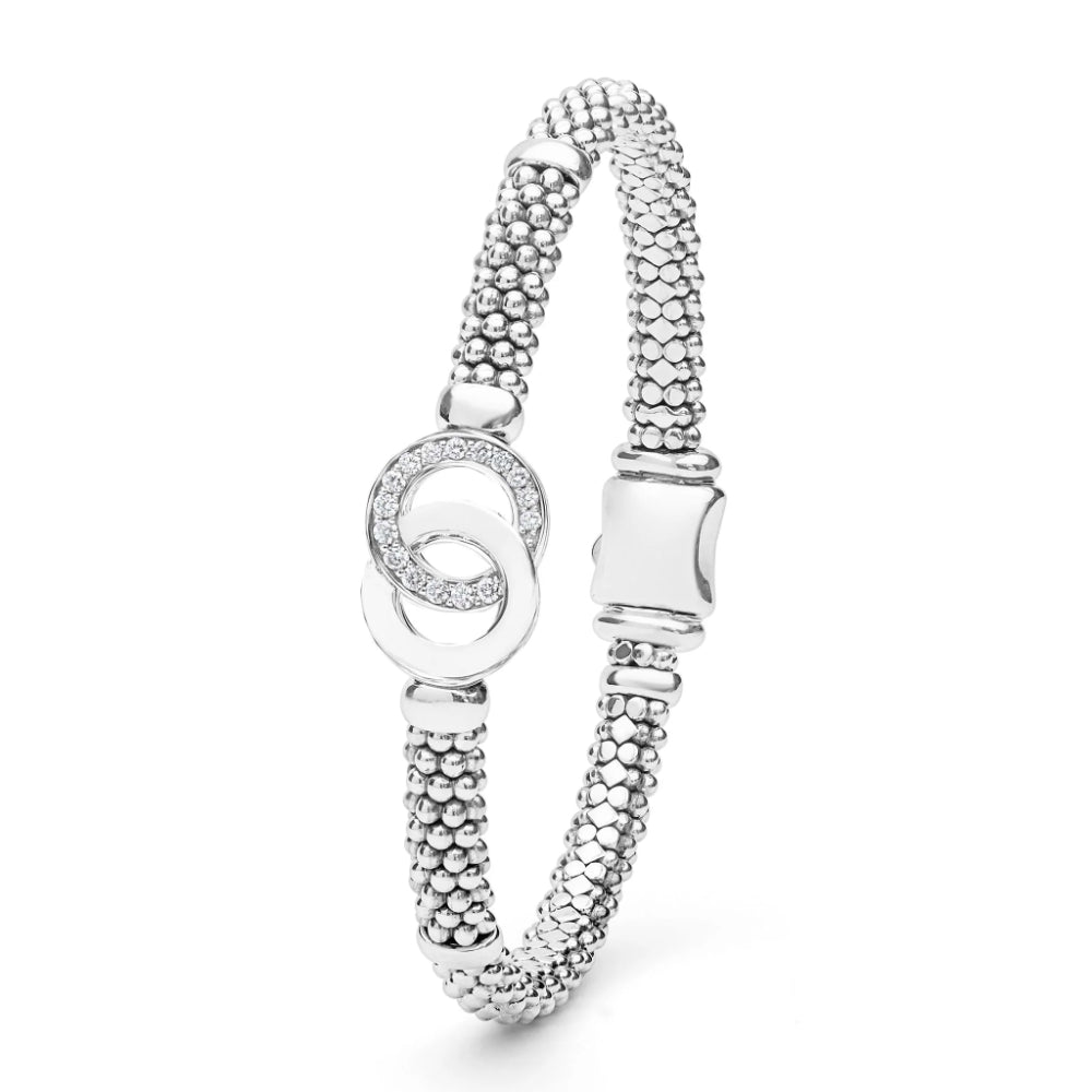 Lagos Signature Caviar Silver Interlocking Diamond Caviar Bracelet