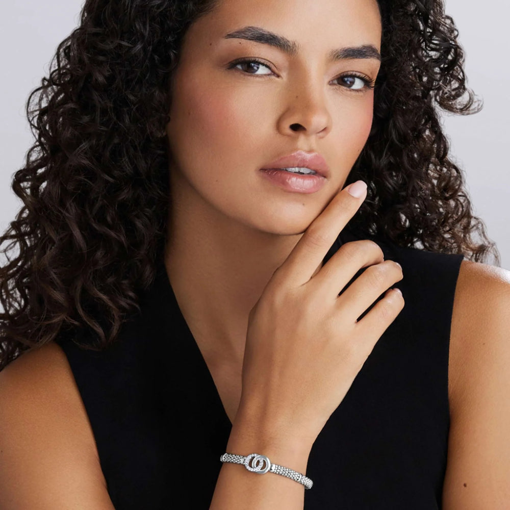 Lagos Signature Caviar Silver Interlocking Diamond Caviar Bracelet