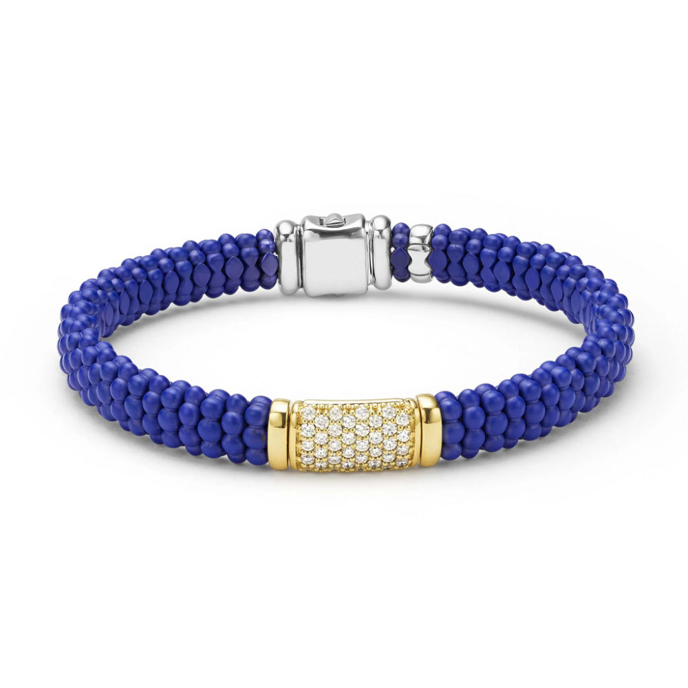 Lagos Blue Caviar Two-Tone Matte Blue Ceramic Diamond Bracelet