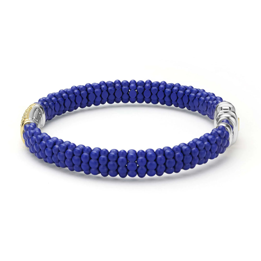 Lagos Blue Caviar Two-Tone Matte Blue Ceramic Diamond Bracelet