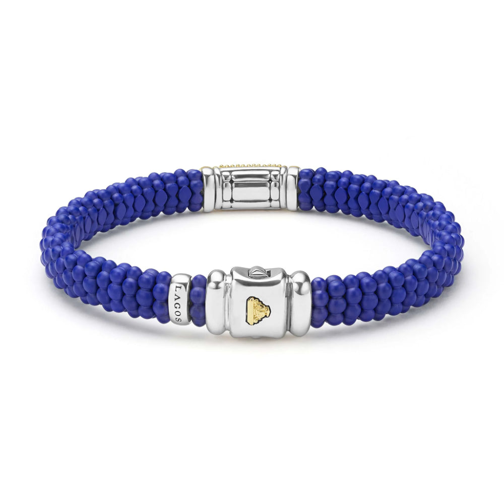 Lagos Blue Caviar Two-Tone Matte Blue Ceramic Diamond Bracelet
