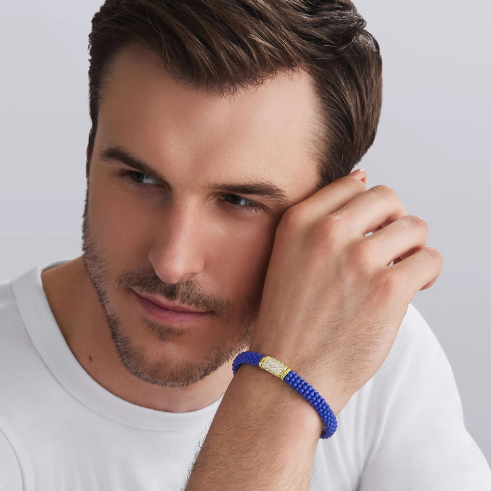 Lagos Blue Caviar Two-Tone Matte Blue Ceramic Diamond Bracelet