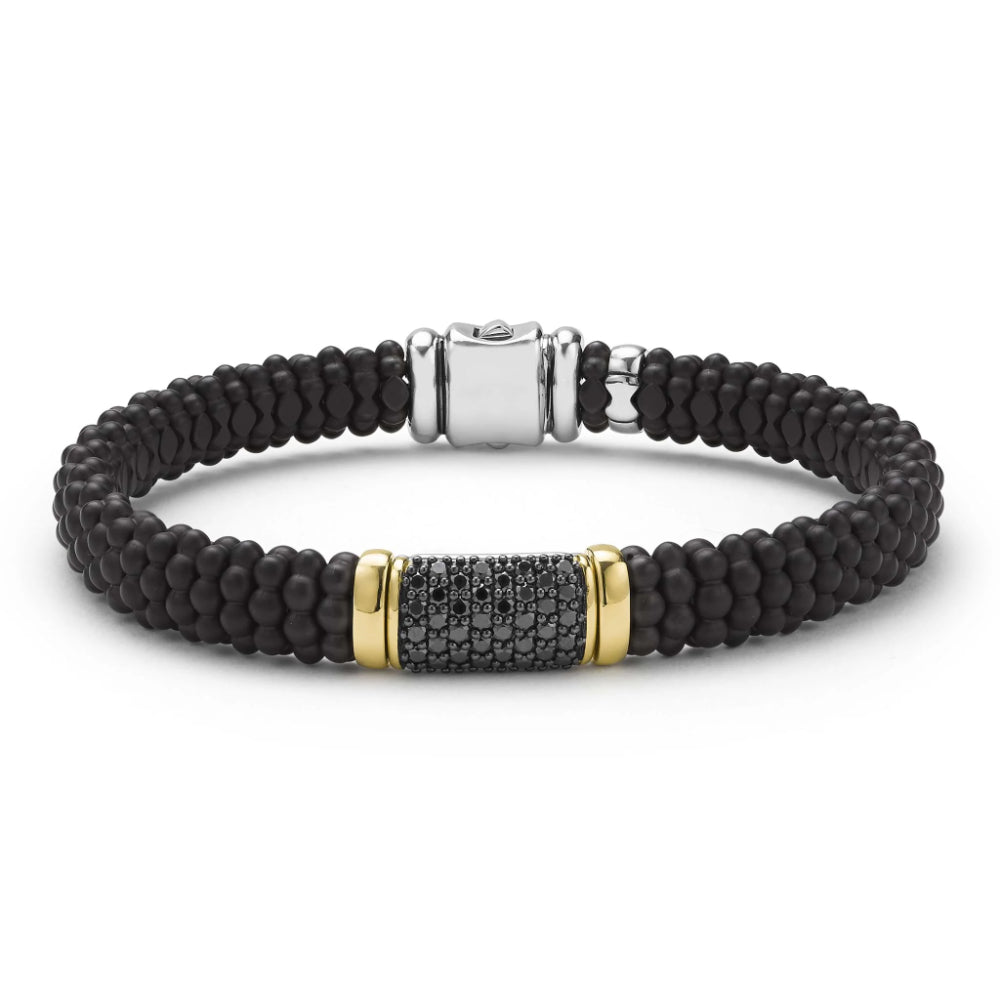 Lagos Black Caviar Two-Tone Matte Black Ceramic Black Diamond Bracelet