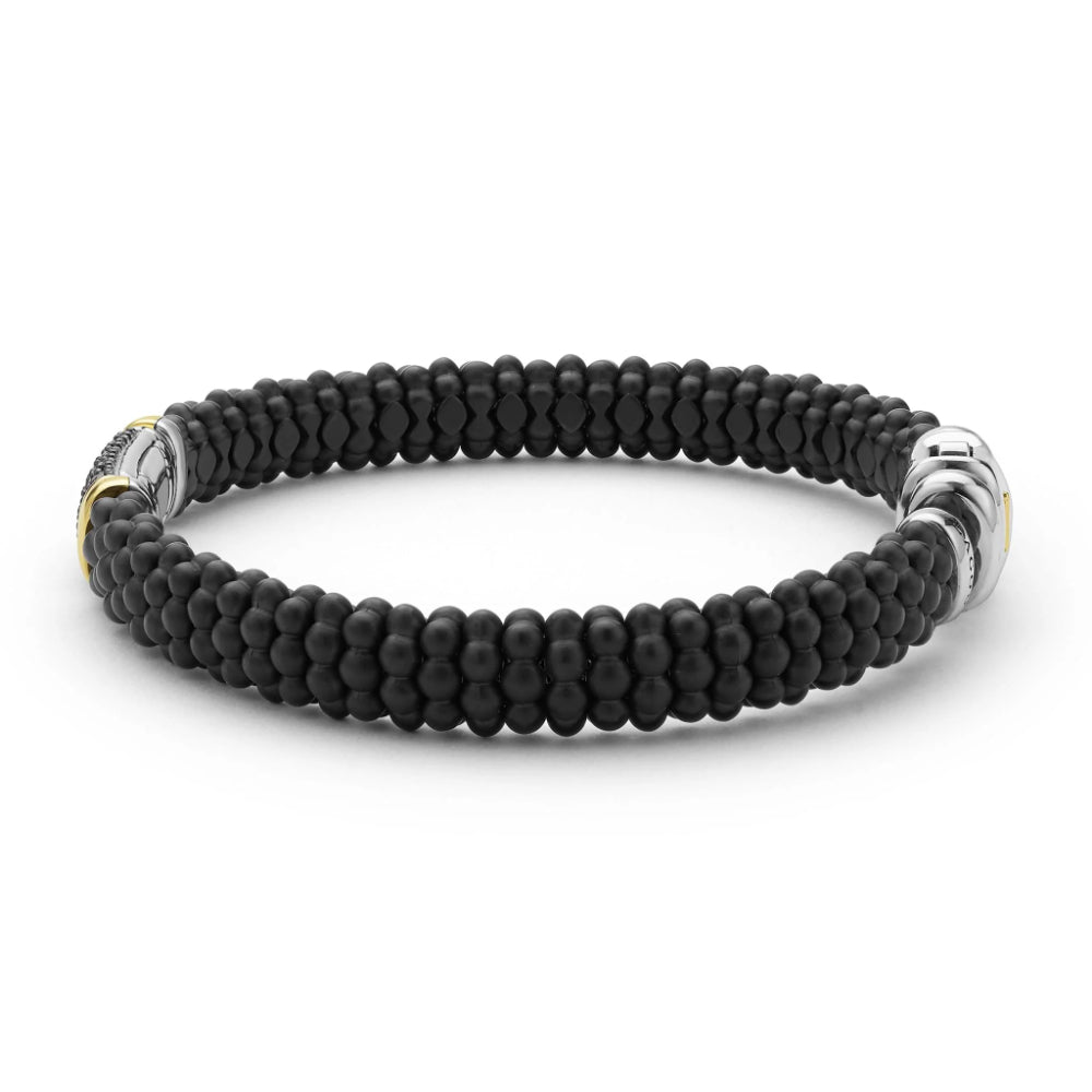 Lagos Black Caviar Two-Tone Matte Black Ceramic Black Diamond Bracelet
