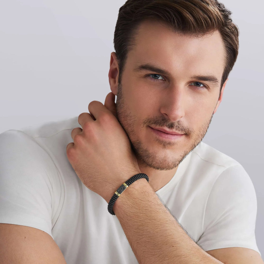 Lagos Black Caviar Two-Tone Matte Black Ceramic Black Diamond Bracelet