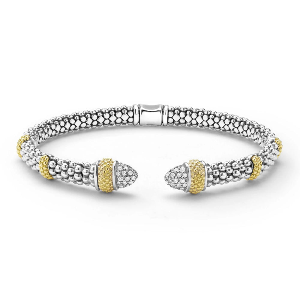 Lagos Caviar Lux Two-Tone Caviar Diamond Versa Torque Bracelet