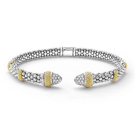 Lagos Caviar Lux Two-Tone Caviar Diamond Versa Torque Bracelet