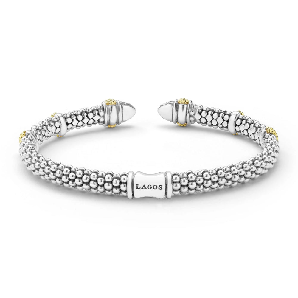 Lagos Caviar Lux Two-Tone Caviar Diamond Versa Torque Bracelet