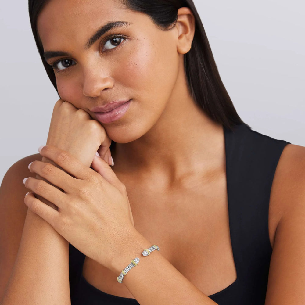 Lagos Caviar Lux Two-Tone Caviar Diamond Versa Torque Bracelet