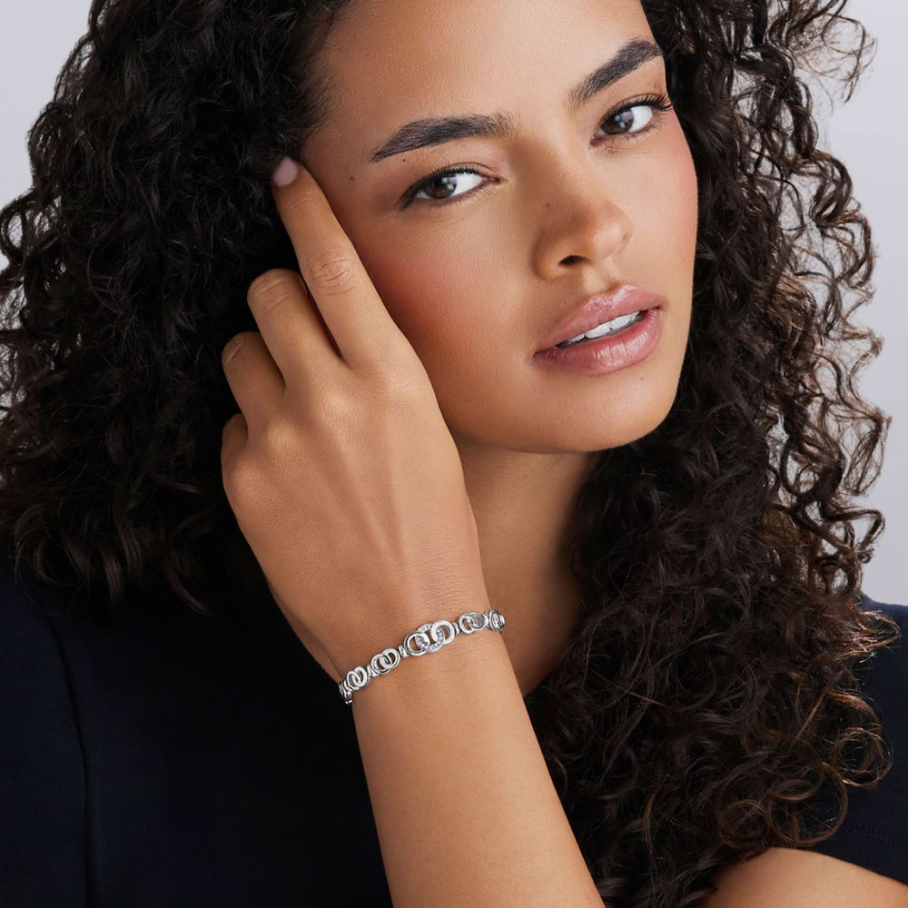 Lagos Signature Caviar Silver Interlocking Diamond Link Bracelet