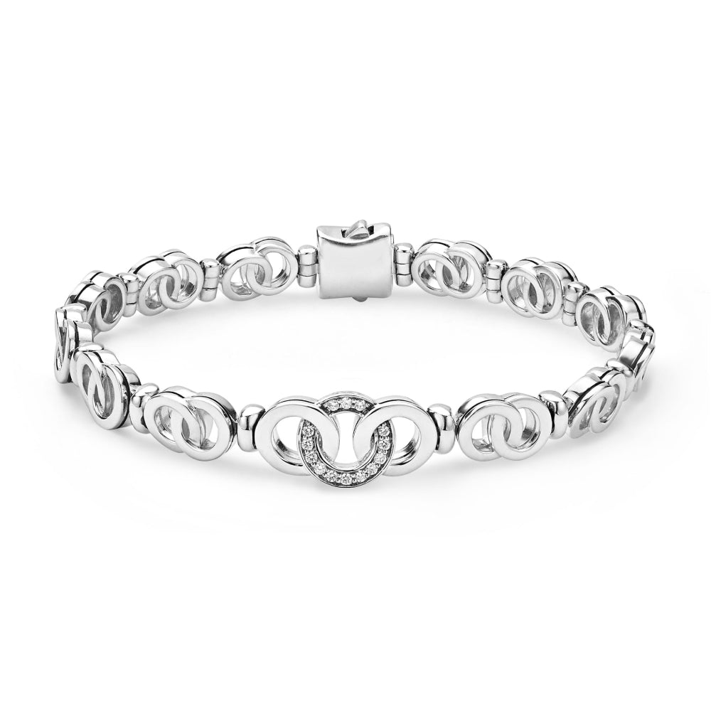 Lagos Signature Caviar Silver Interlocking Diamond Link Bracelet