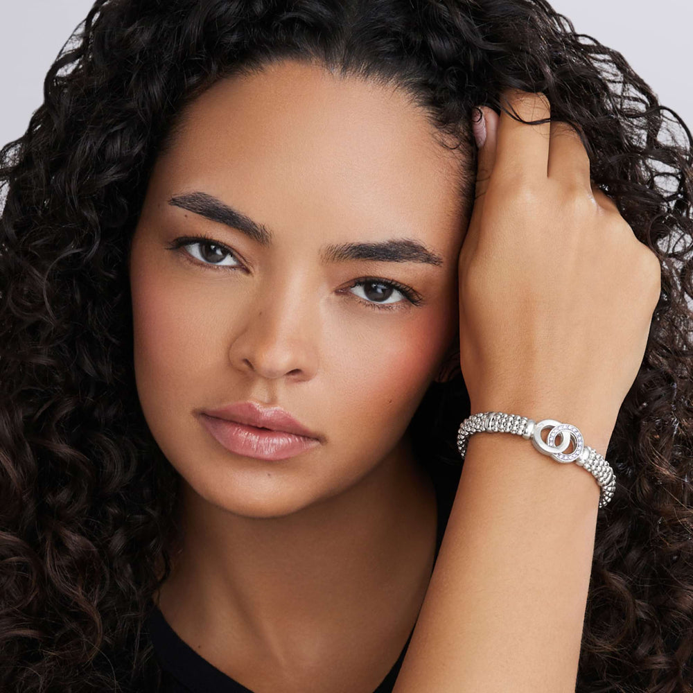 Lagos Signature Caviar Silver Interlocking Diamond Caviar Bracelet