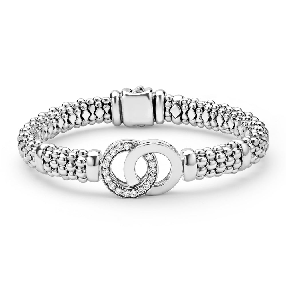 Lagos Signature Caviar Silver Interlocking Diamond Caviar Bracelet