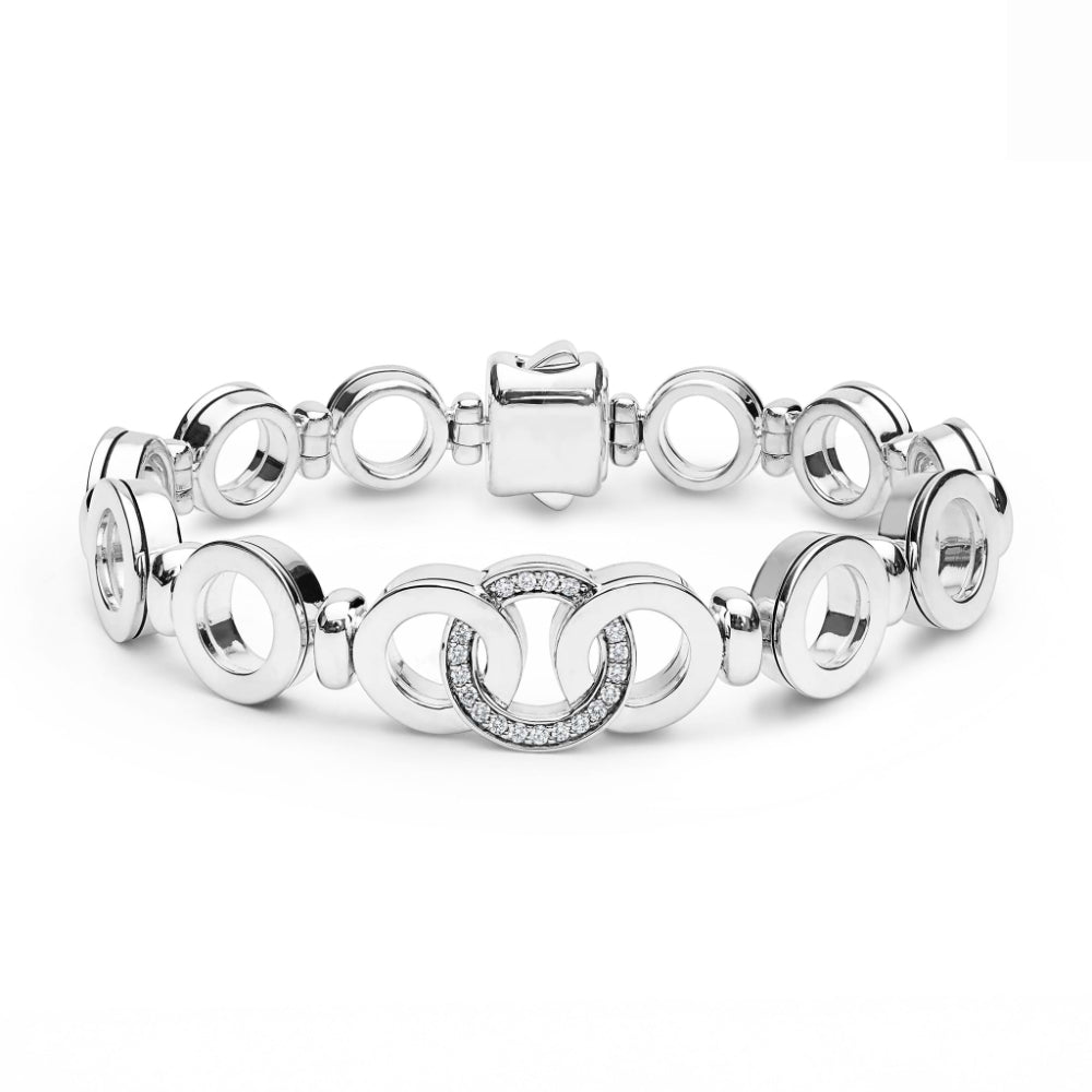 Lagos Signature Caviar Sterling Silver Interlocking Diamond Link Bracelet