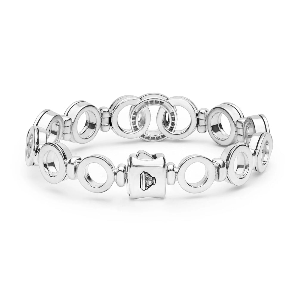 Lagos Signature Caviar Sterling Silver Interlocking Diamond Link Bracelet