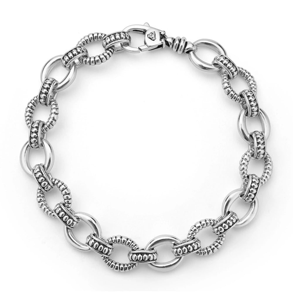 Sterling silver fluted oval linked bracelet