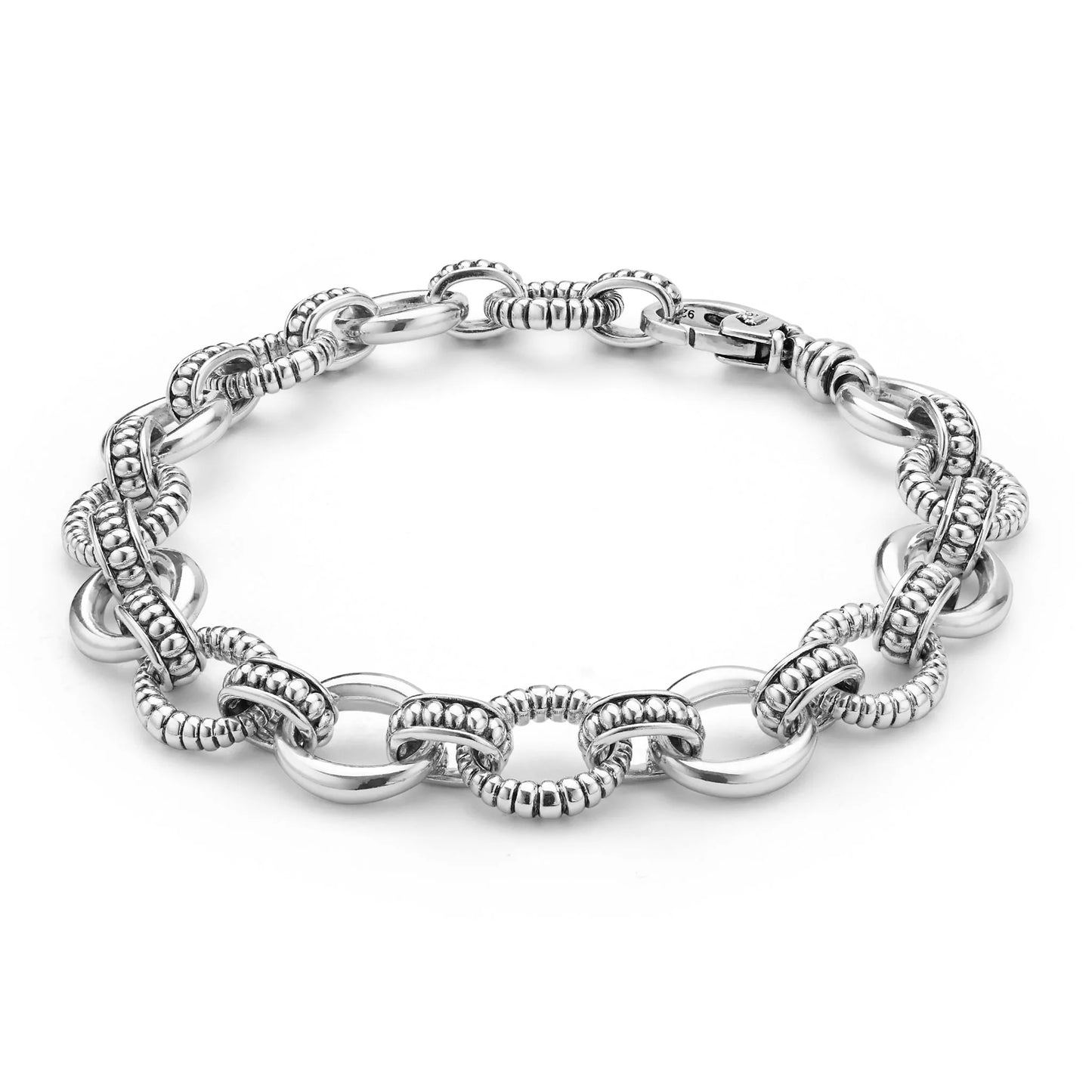 Sterling silver fluted oval linked bracelet